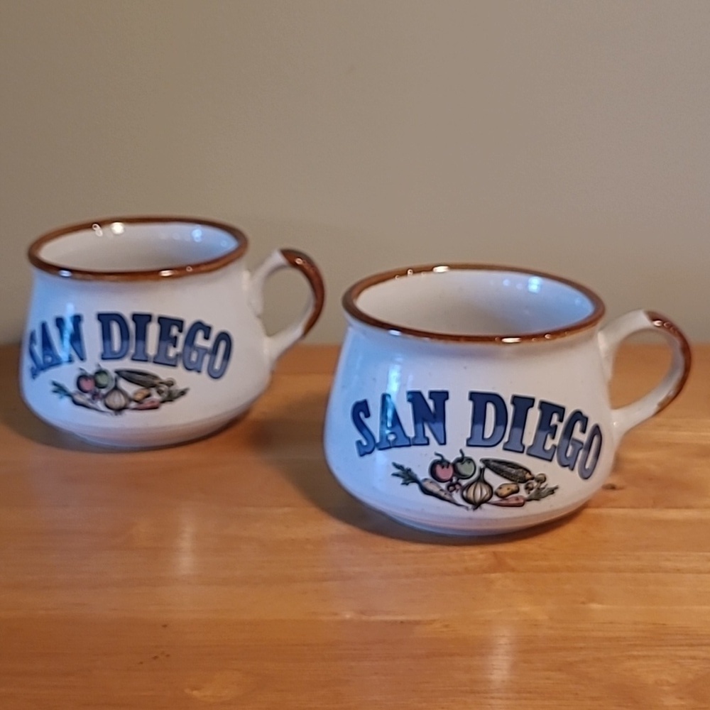 SAN DIEGO Speckled Ceramic Souvenir Hot Beverage Or Soup Mugs, Set of 2